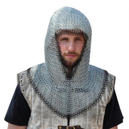 Medieval V Face Mild Steel Chainmail Coif Armor..