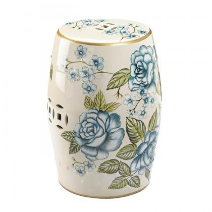 Blue Floral Ceramic Decorative Stool