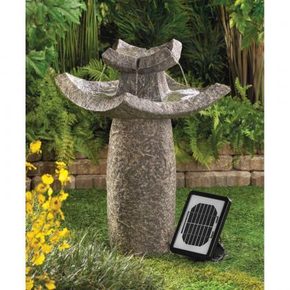 Stone-look Temple Garden Fountain - Solar Or Cord..