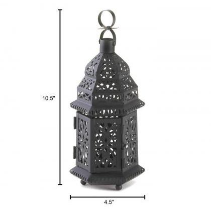Black Iron Moroccan Candle Lantern - 10.5 Inches