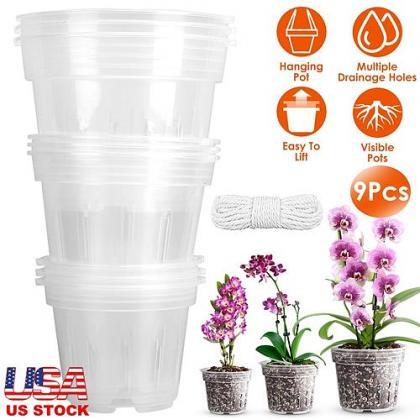 9pcs Orchid Pots Clear Reusable Plastic Flower..