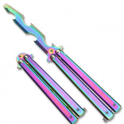 Bottle Popping Balisong Training Rainbow Butterfly..