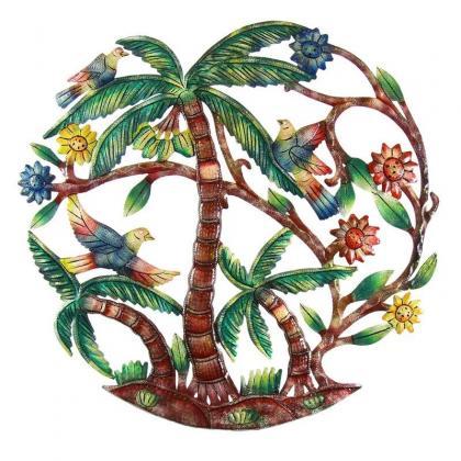 Colorful Palm Trees Hand Painted Metal Wall Art -..