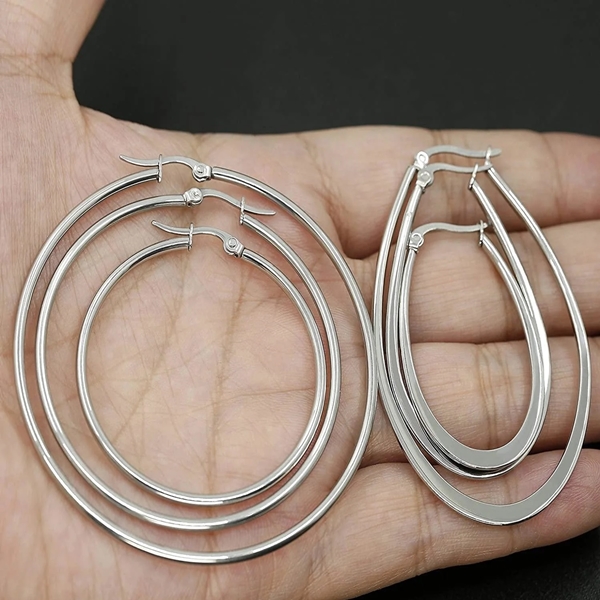 6 Pairs Stainless Steel Hoop Earrings Set For Women 40-70mm