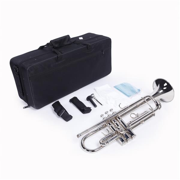 Brass Trumpet Bb With 7c Mouthpiece For Standard Student Or Beginner Silver