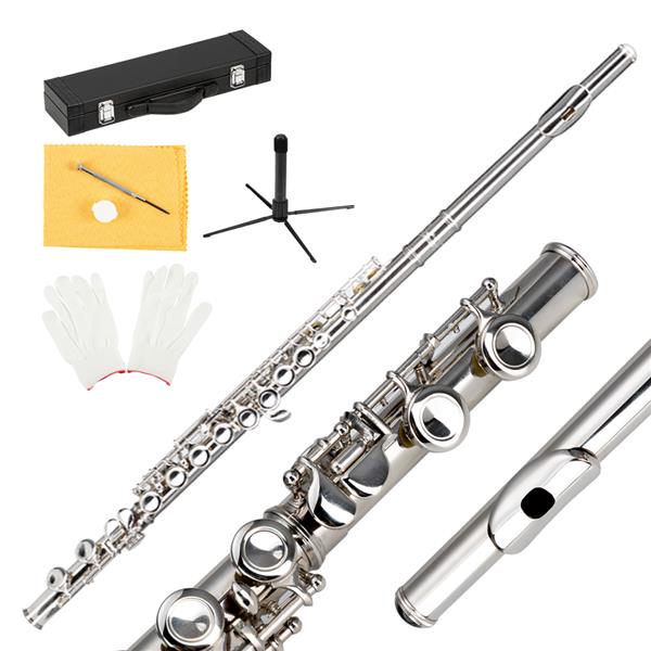 Glarry 16 Keys C Cupronickel Flute Closed Hole Separated E Key For Student Beginners Silver