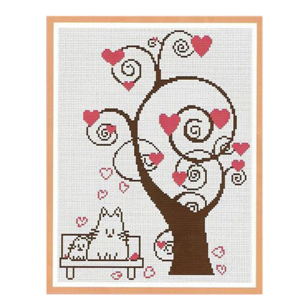 Cute Love Tree Diy Cross Stitch Stamped Kits Pre-printed 11ct Embroidery Kits Wall Decor, 10x13 Inch