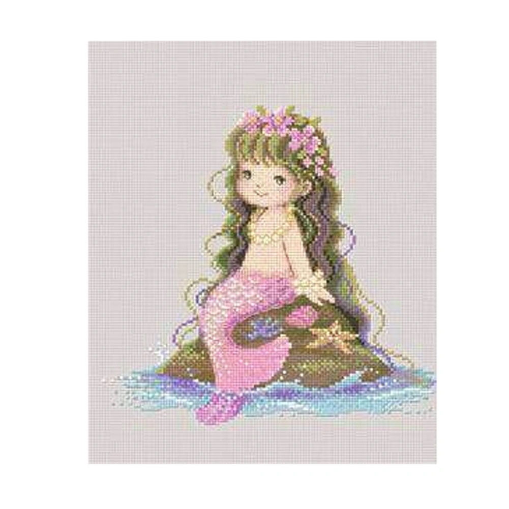 Cute Mermaid DIY Cross Stitch Stamped Kits Pre-Printed 14CT Embroidery Kits for Beginers Kids or Adults, 8.5x8.5 inch FREE SHIPPING