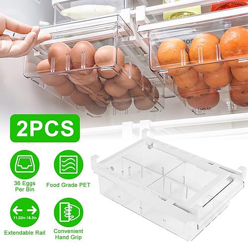 2pcs Refrigerator Egg Drawer 36 Egg Capacity Snap On Hanging Storage Tray Space Saving Pull Out Egg Container Organizer