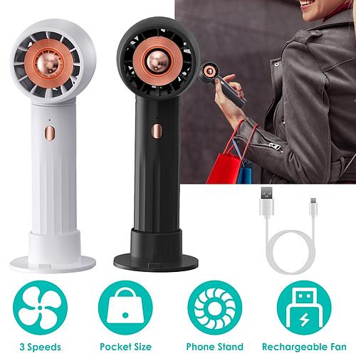 Portable Handheld Fan Rechargeable Pocket Personal Fan Quiet Desk Phone Holder Fan With 3 Speeds Removable Base For Commute Office Outdoor Indoor
