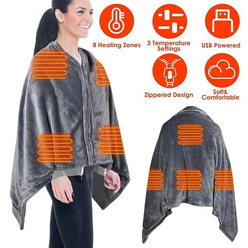 Usb Heated Blanket Electric Heated Blanket Heated Poncho Shawl Wrap Throw With Zipper Washable For Home Office 59*31in