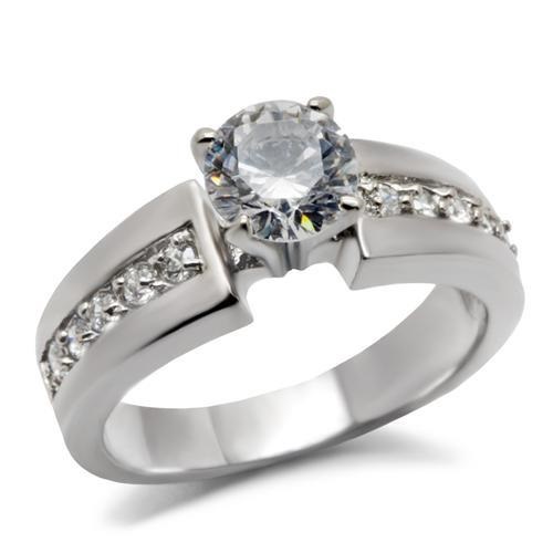 High Polished (no Plating) Stainless Steel Ring With Aaa Grade Cz In Clear