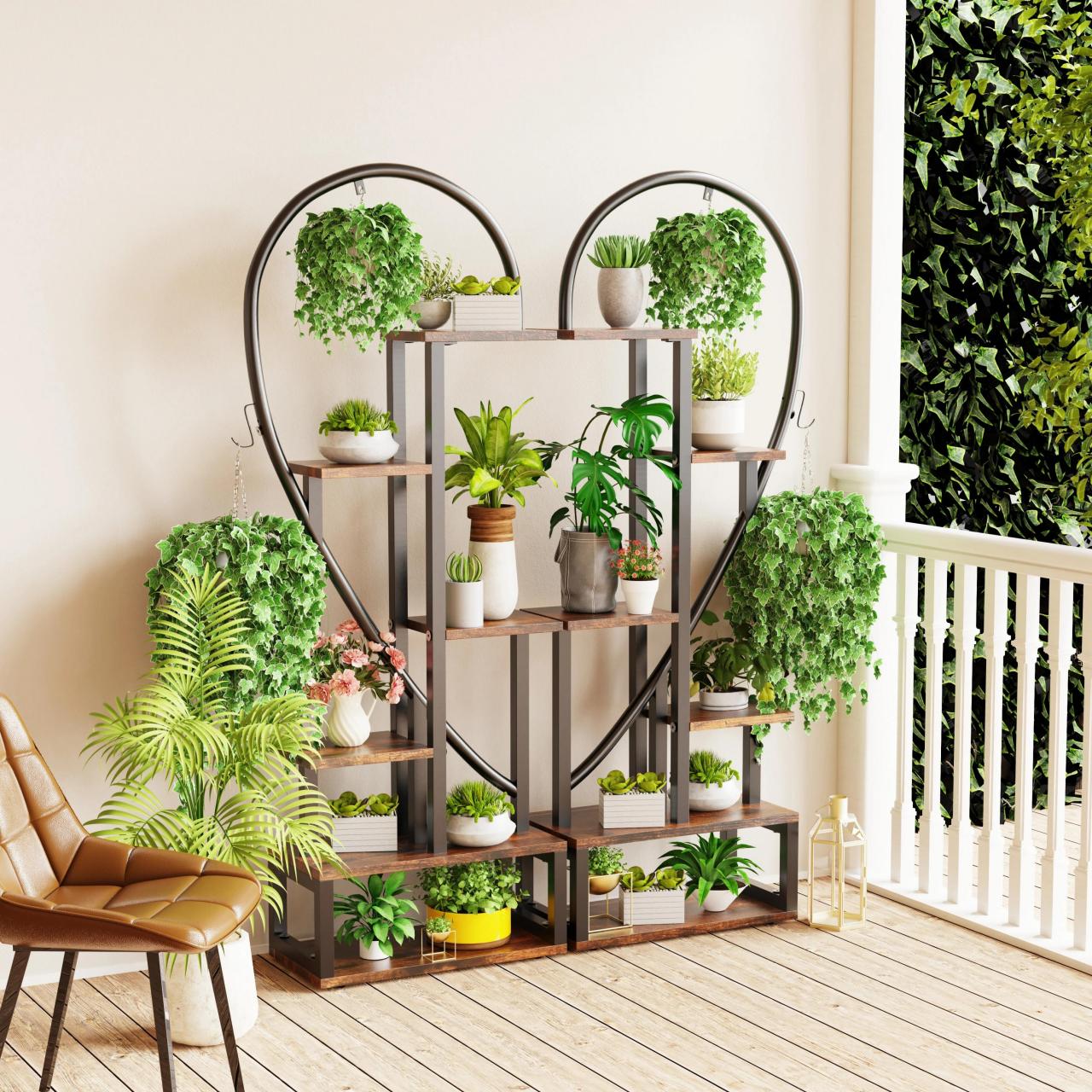 "modern Half-hearted Elegance: 6-tier Black Metal Plant Stand - Ideal For Indoor Plants, Creative Ladder Design"
