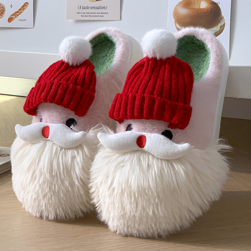 Holibanna Santa Claus Slippers – Plush Soft Warm Non-Slip Slip-On Slippers For Adults & Kids (Size 35-36)