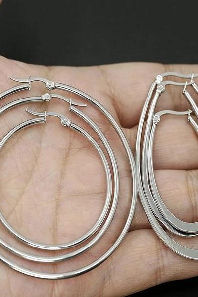 6 Pairs Stainless Steel Hoop Earrings Set For Women 40-70mm