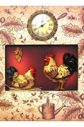 Ornate Rooster Plaque With Clock