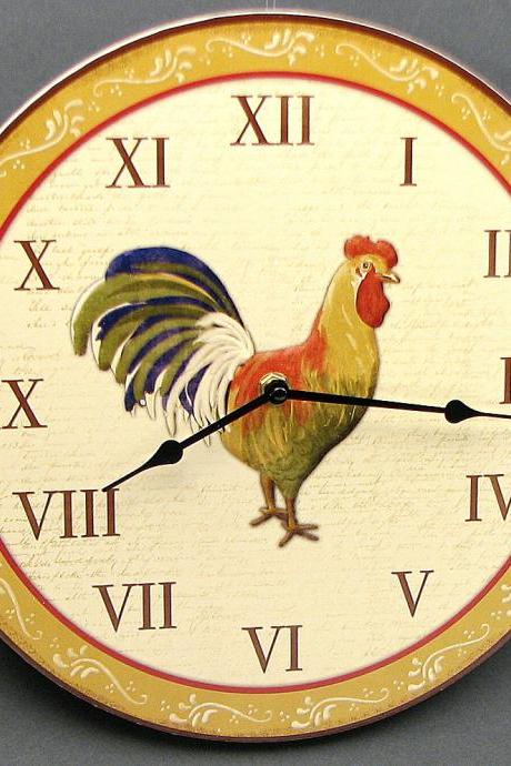 Wood Rooster Wall Clock