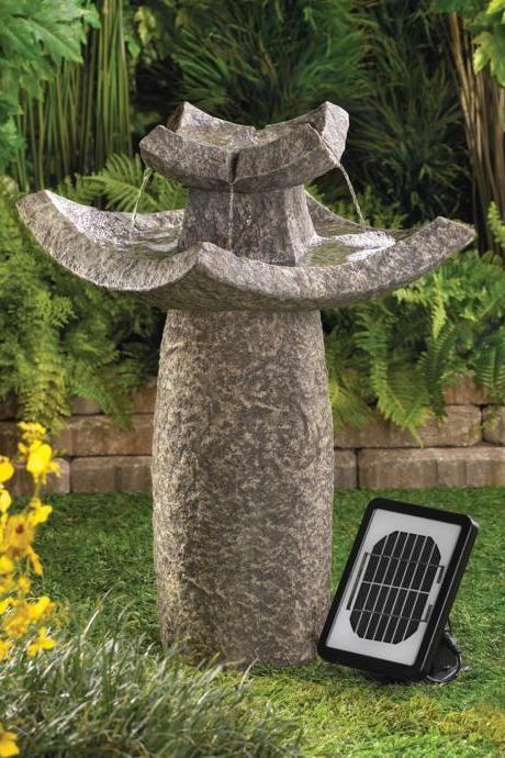 Stone-look Temple Garden Fountain - Solar Or Cord Power