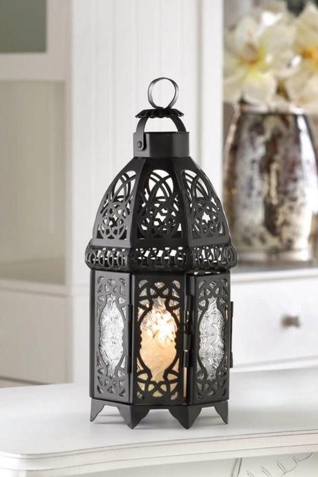 Lacy Cutout Black Candle Lantern - 12 inches FREE SHIPPING