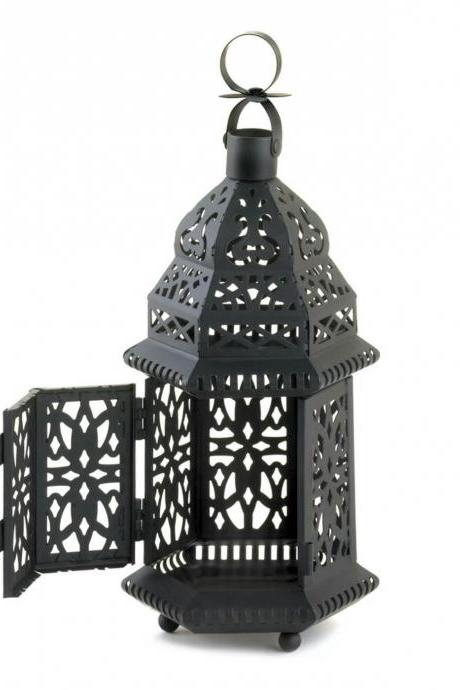 Black Iron Moroccan Candle Lantern - 10.5 inches FREE SHIPPING