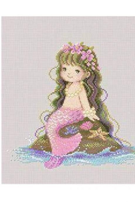 Cute Mermaid DIY Cross Stitch Stamped Kits Pre-Printed 14CT Embroidery Kits for Beginers Kids or Adults, 8.5x8.5 inch FREE SHIPPING