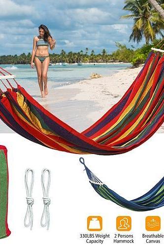 Double Hammock 2 Person Canvas Hanging Hammock Swing Bed FREE SHIPPING