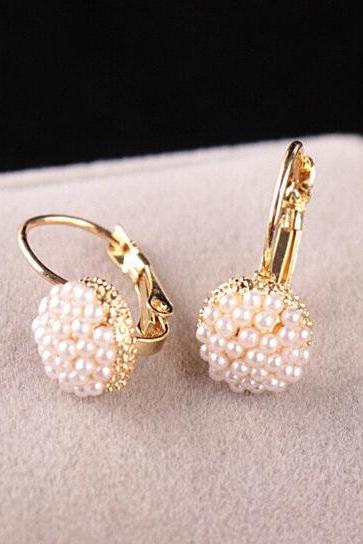 Round Faux Pearl Charm Leverback Earrings Shipping
