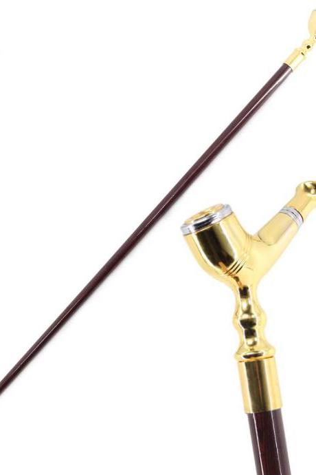 Classic Brass Smoking Pipe Design Handle Derby Fritz Walking Stick