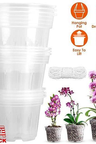 9pcs Orchid Pots Clear Reusable Plastic Flower Plant Nursery Planter Seed Starter Pots With Drainage Holes With 32.8ft Rope 4.72in/5.51in/6.29in