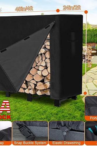 4ft Firewood Log Rack Cover Rectangular Wood Rack Cover 420d Oxford Fabric Waterproof Windproof Uv Resistant Tear-resistant 48x24x42in Black
