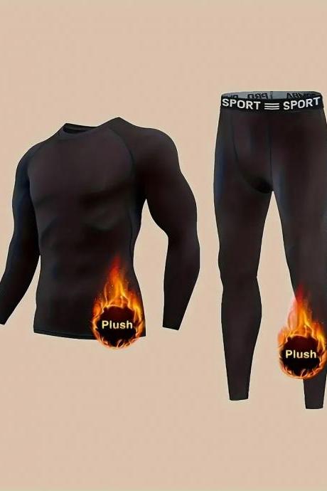 Men's Thermal Wear Set，Warm Base Layers For Winter, Long Sleeve Tops And Bottoms, Outdoor Skiing Warm Leggings Tights, Body Shaper Set