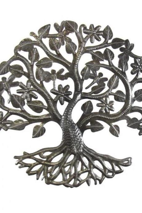 14 INCH TREE OF LIFE DRAGONFLY METAL WALL ART - CROIX DES BOUQUETS