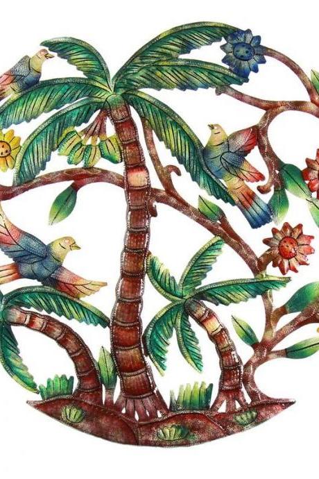 Colorful Palm Trees Hand Painted Metal Wall Art - Croix Des Bouquets