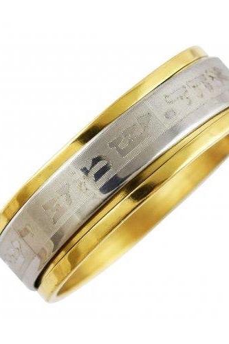 Stainless Steel Silver And Gold Ring With Engraved Shema Yisrael Prayer In Hebrew