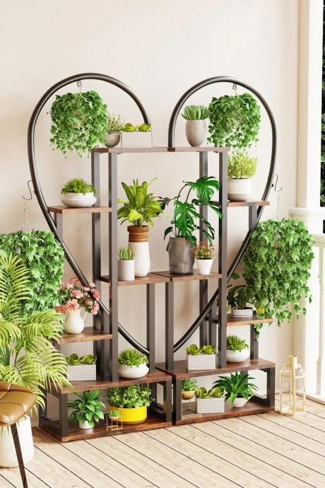 &amp;quot;modern Half-hearted Elegance: 6-tier Black Metal Plant Stand - Ideal For Indoor Plants, Creative Ladder Design&amp;quot;