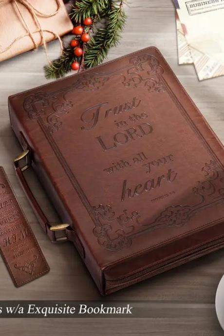 Trust In The Lord: Classic Pu Leather Bible Cover With Handle (large)