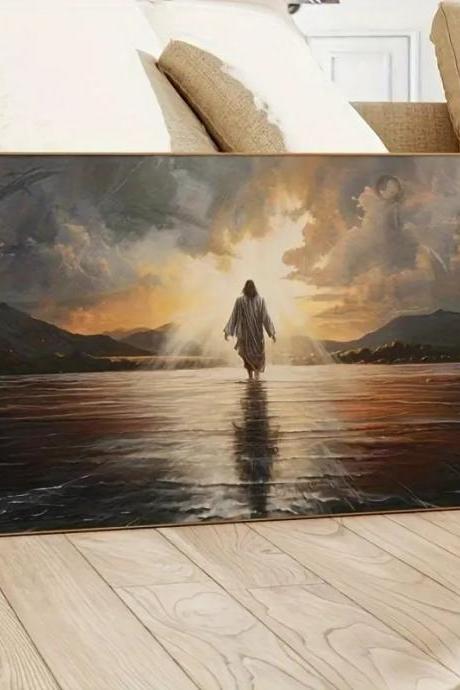 Witness The Miracle: Jesus Walking On Water - Framed Religious Wall Art (12"x18")