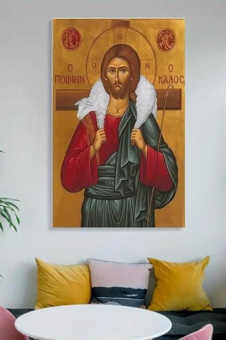 Jesus Christ The Good Shepherd - Orthodox Icon (wood Wall Art, 16"x24")