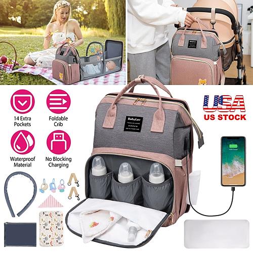 Multifunctional Diaper Bag Backpack Waterproof Mommy Bag Nappy Bag Maternity Backpack for Baby with Insulated Pockets Diaper Pad Toys Burp Cloth USB