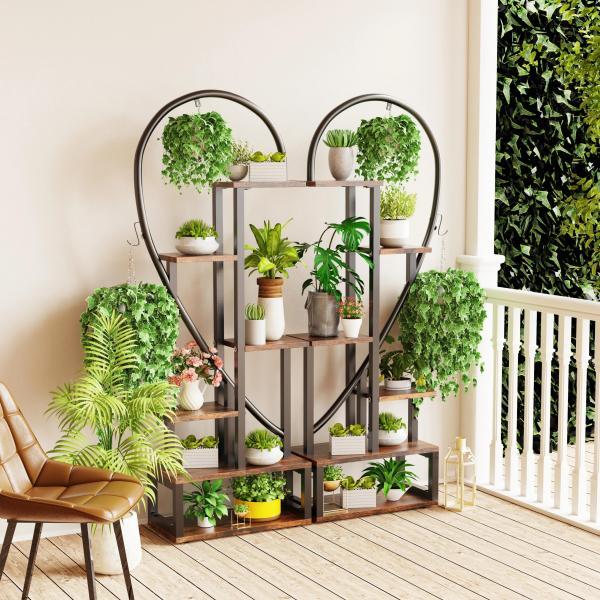 'Modern Half-Hearted Elegance: 6-Tier Black Metal Plant Stand - Ideal for Indoor Plants, Creative Ladder Design'