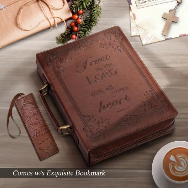 Trust In The Lord: Classic PU Leather Bible Cover with Handle (Large)