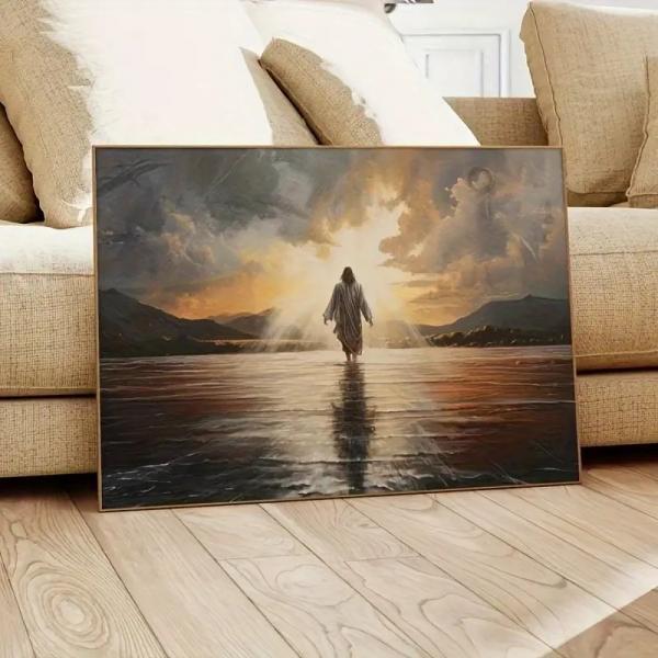 Witness the Miracle: Jesus Walking on Water - Framed Religious Wall Art (12'x18')